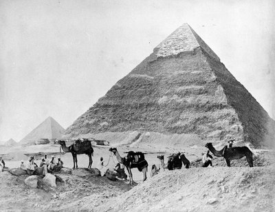 A Caravan of Camels in front of the Pyramids at Giza, late 1870s by Zangaki Brothers